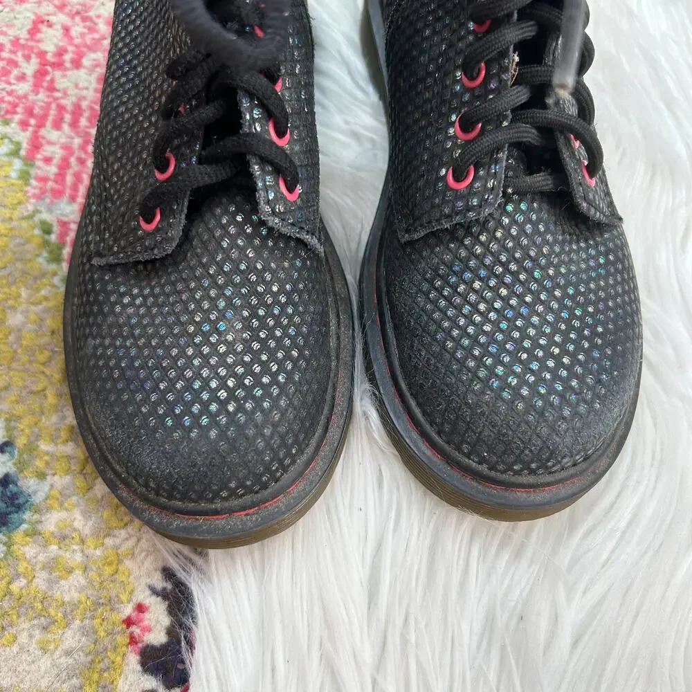 Dr. Marten Black Colorful Shimmer Leather Delaney Combat Boot Kids Girls 1